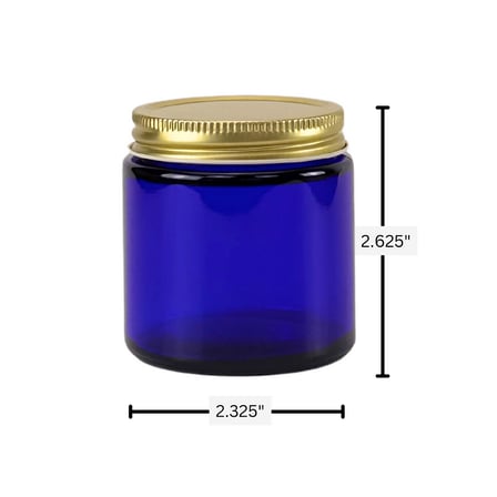 4oz. Cobalt Blue Glass 58-400 Straight Sided Round Jar with Gold Metal Lid 