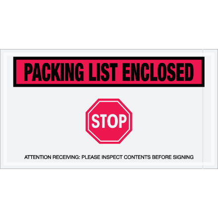 5 1/2 x 10" Red "Packing List Enclosed - Stop" Envelopes