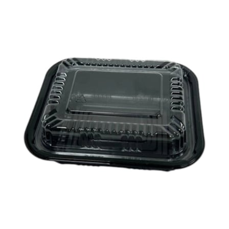 5.47” x 4.41” x 1.3” Black disposable plastic bento box with clear lid.jpg