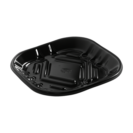 5 14" x 5 14" x 12" black PET plastic meat tray.png