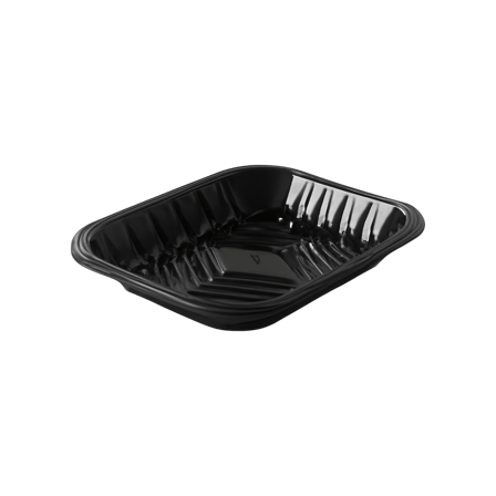 5 9/10'' x 8 3/10'' x 1 1/10'' Black PET plastic meat tray.png