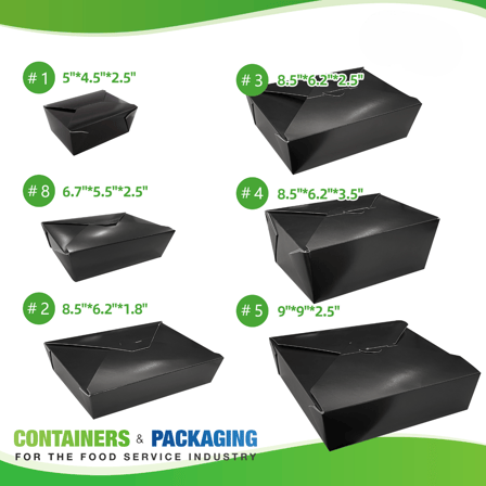 #5 Black Microwavable Folded Paper Take-Out Containers 9" x 9" x 2.5" - (140/Case)