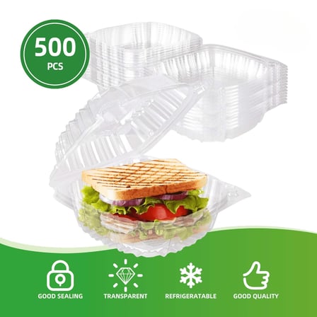 5" Clear Plastic Hinged Take-Out Containers 5.27" x 5.27" x 2.55" - (500/Case)