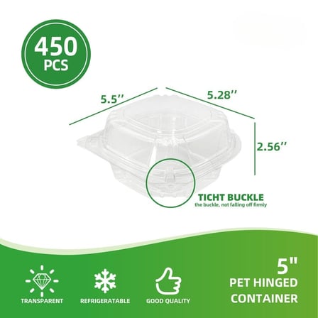 5 x 5 Inches Clear PET Plastic Hinged Take-Out Container Showing with Dimensions.jpg