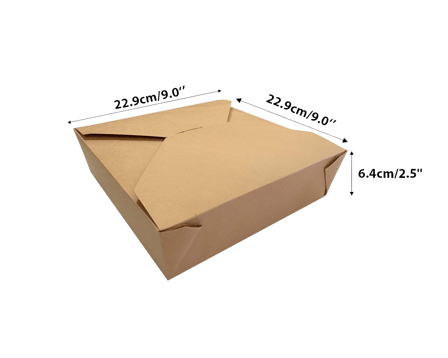 #5 Kraft Microwavable Folded Paper Take-Out Containers 9" x 9" x 2.5" - (140/Case)
