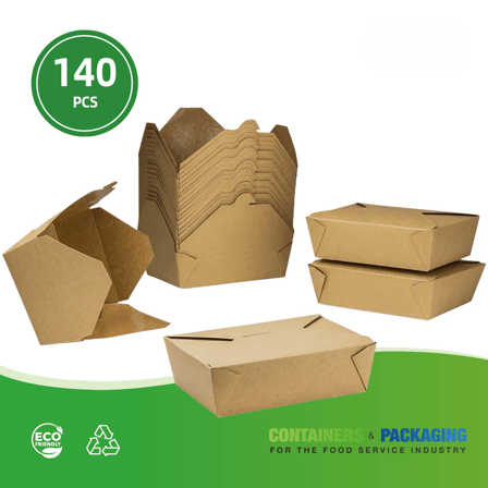 #5 Kraft Microwavable Folded Paper Take-Out Containers 9" x 9" x 2.5" - (140/Case)
