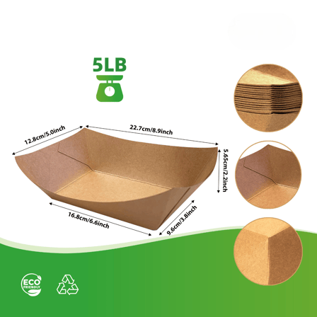 5 lb. Natural Eco Kraft Food Trays Grease & Water Resistant - (500/Case)