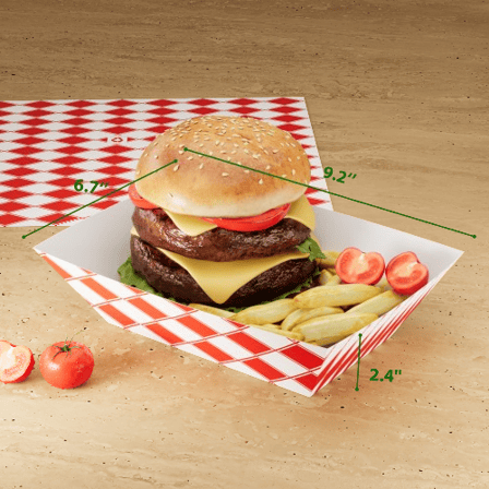 5 lb. Red & White Checkered Pattern Paper Food Trays - (500/Case)