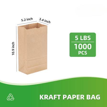 5 lb Kraft Paper Bags 5.2" x 3.4" x 10.9" - (1000/Case)