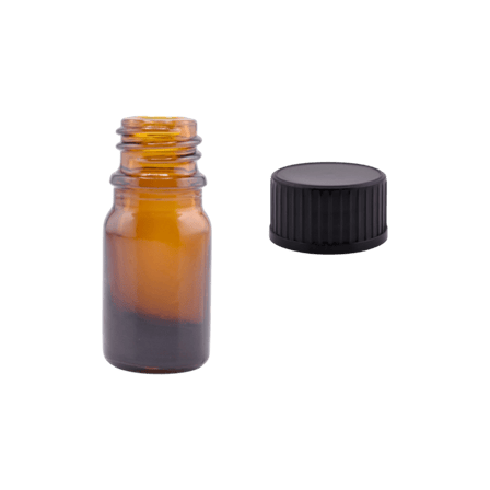 5 ml Amber Euro Round Glass Bottle with 18-400 Black Polypropylene Polycone lined Cap