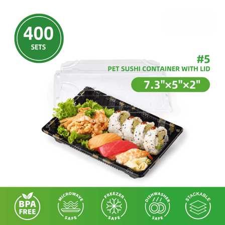 #5 Large Sushi Containers with Lids 7.3" × 5" × 2" - (400/Case)
