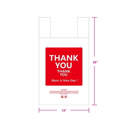 #5 White Plastic T-Shirt Bags 17 Mic "Thank You" Print 12"× 7"× 22" - (1000/Case)
