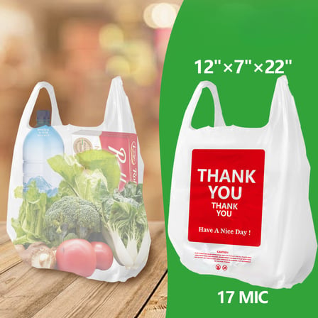#5 White Plastic T-Shirt Bags 17 Mic "Thank You" Print 12"× 7"× 22" - (1000/Case)