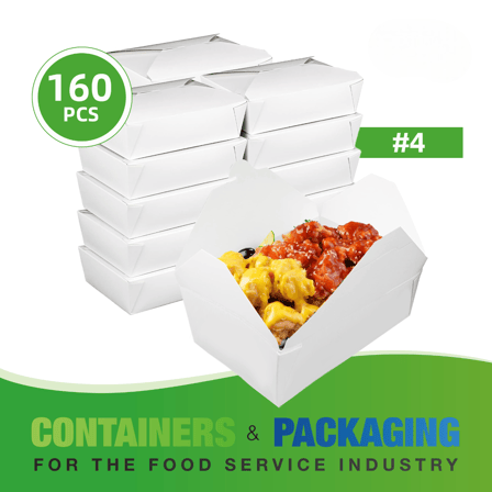 #5 White Microwavable Folded Paper Take-Out Containers 9" x 9" x 2.5" - (140/Case)