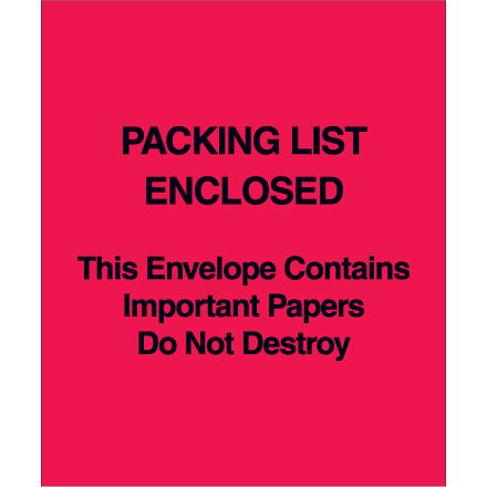 5 x 6" Red "Packing List Enclosed" Important Papers Enclosed Envelopes (Paper Face)