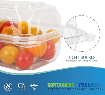 5'' x 9'' Clear PET plastic hinged container with tight lid holding fresh tomatoes.jpg