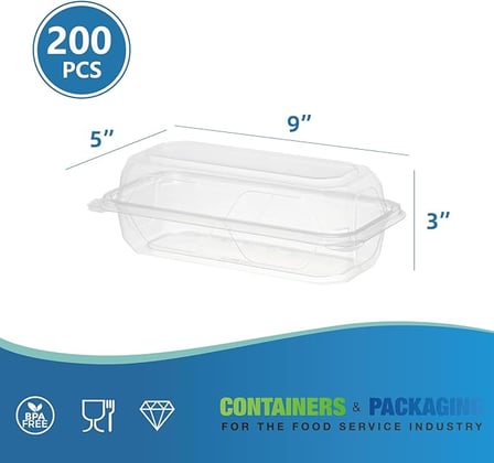 5'' x 9'' Clear PET plastic hinged container shown with dimensions.jpg