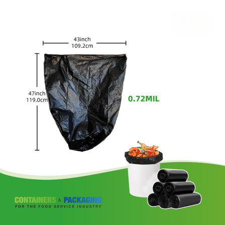 50 Gallon Black Trash Bags, 0.72 Mil, 43" × 47"- (150/Case)