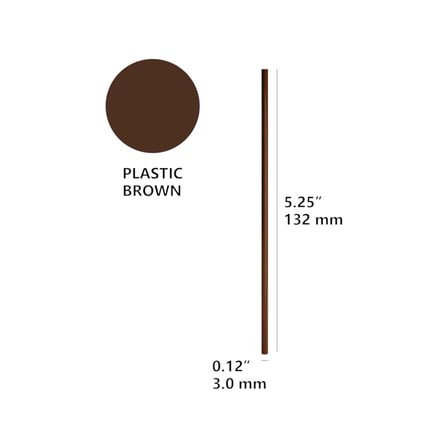 5.25'' Brown unwrapped plastic coffee stirrer shown with dimensions.jpg