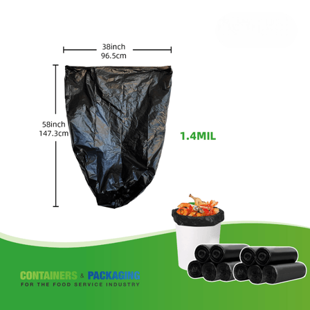 55-60 Gallon Black Trash Bags, 1.4 Mil, 38" × 58"- (100/Case)