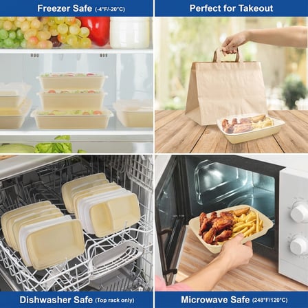 58 oz Beige Microwavable Rectangular PP Plastic Food Container with Clear Lid - (150/Case) - Thumbnail 3