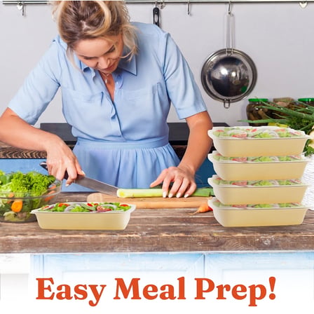 58 oz Beige Microwavable Rectangular PP Plastic Food Container with Clear Lid - (150/Case) - Thumbnail 4