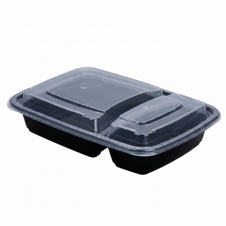 58 oz Black Microwavable Square PP Plastic Food Container with Clear Lid - (150/Case) - Image 1 of 3