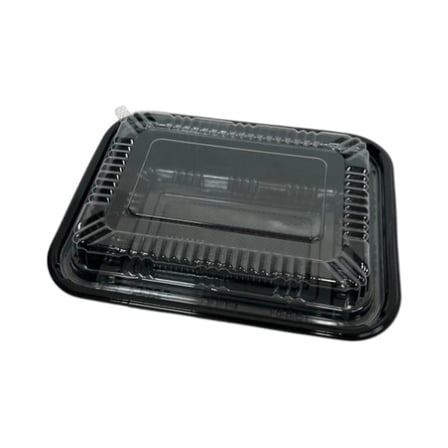 6.57” x 5” x 1.3” Black disposable plastic bento box with clear lid.jpg