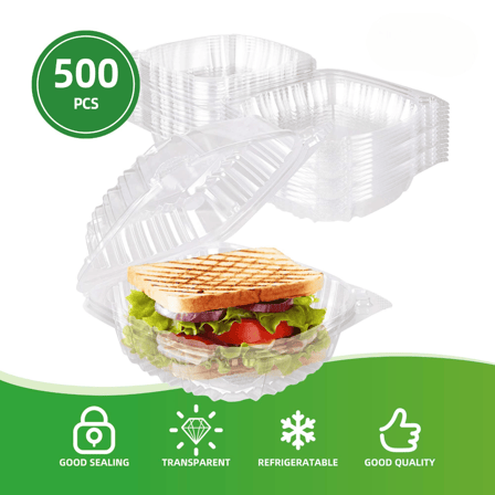 6" Clear Plastic Hinged Take-Out Containers 5.94" x 5.83" x 3" - (500/Case)