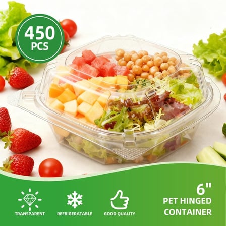 5 x 5 Inches Clear PET Plastic Hinged Take-Out Container with Salad.jpg