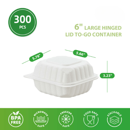 6" x 6" x 3" 1-Compartment Microwaveable White Mineral-Filled Plastic Hinged Take-Out Containers - (300/Case)