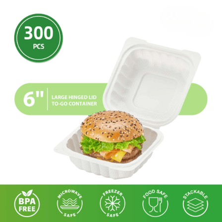 6" x 6" x 3" 1-Compartment Microwaveable White Mineral-Filled Plastic Hinged Take-Out Containers - (300/Case)