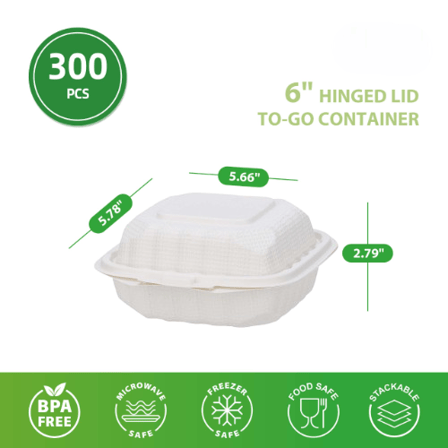 6" x 6" x 2.79" 1-Compartment Microwaveable White Mineral-Filled Plastic Hinged Take-Out Containers Shallow - (300/Case)