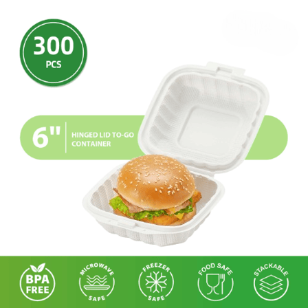 6" x 6" x 2.79" 1-Compartment Microwaveable White Mineral-Filled Plastic Hinged Take-Out Containers Shallow - (300/Case)