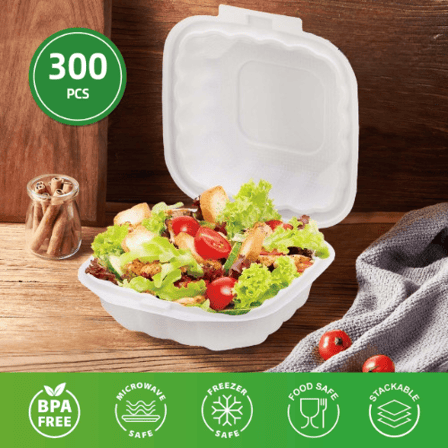 6" x 6" x 2.79" 1-Compartment Microwaveable White Mineral-Filled Plastic Hinged Take-Out Containers Shallow - (300/Case)