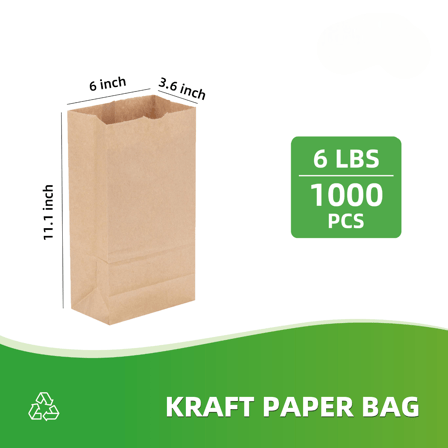 6 lb Kraft Paper Bags 6" x 3.6" x 11.1" - (1000/Case)