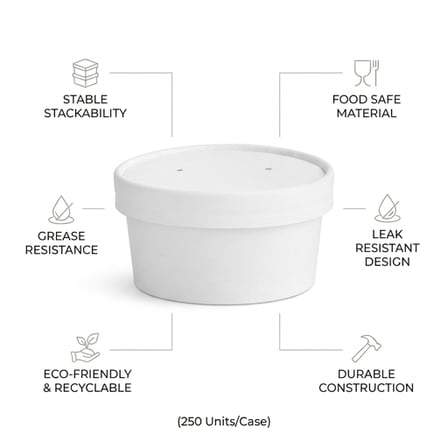 6 oz White Double Poly-Coated Paper Food Cup with Vented Paper Lid and Showing Specfications.png