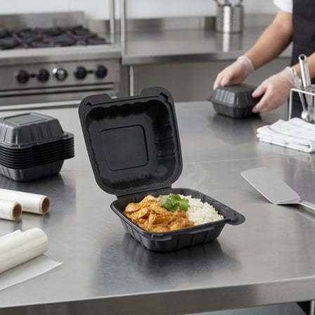 6 x 6 1-Compartment Microwaveable Black Mineral-Filled Plastic Hinged Take-Out Container..png