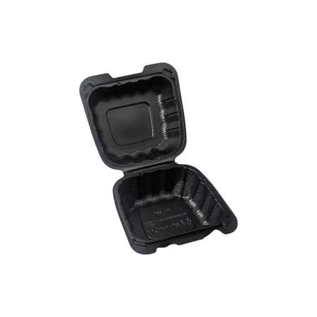 6 x 6 1-Compartment Microwaveable Black Mineral-Filled Plastic Hinged Take-Out Container.png