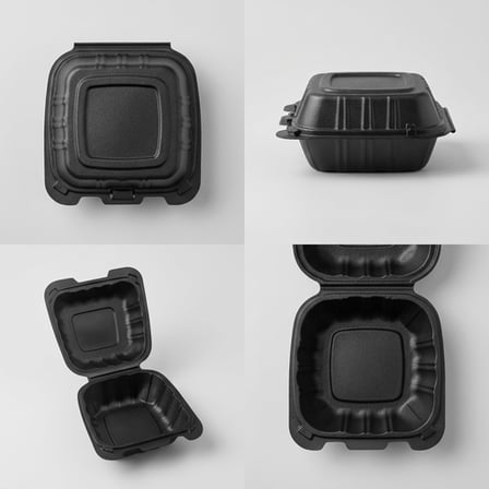 6 x 6 1-Compartment Microwaveable Black Mineral-Filled Plastic Hinged Take-Out Container With Multiple Looks.png