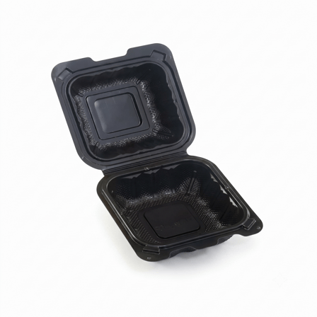 6" x 6" Black Microwavable PP Plastic Hinged Container, 1-Compartment - (250/Case) - Image 1 of 1