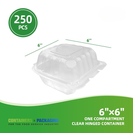 6'' x 6'' Clear PP plastic clamshell container shown with dimensions.jpg