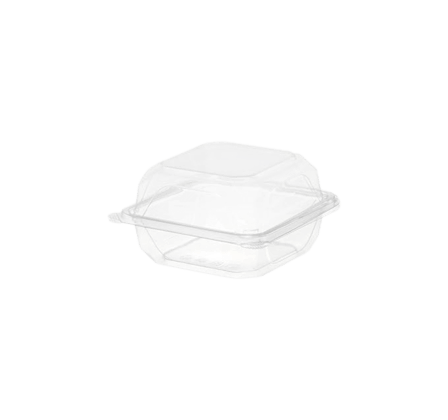 6'' x 6'' x 4'' Clear PET plastic hinged container.png