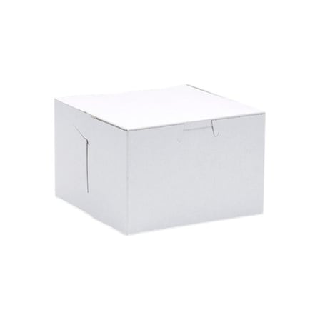 6 x 6 x 4 White Cake Bakery Box, 1-Piece, Lock Corner.jpg