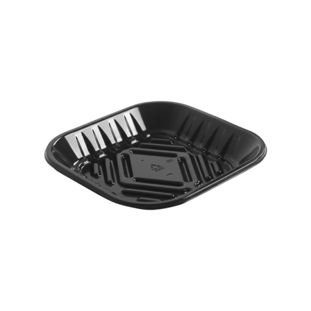 6" x 6" x 9/10" Black PET plastic meat tray.png