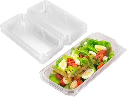 6'' x 8'' x 4'' Clear PET plastic hinged container with salad.jpg