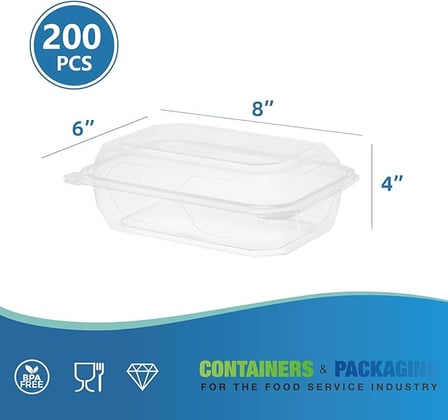 6'' x 8'' x 4'' Clear PET plastic hinged container shown with dimensions.jpg
