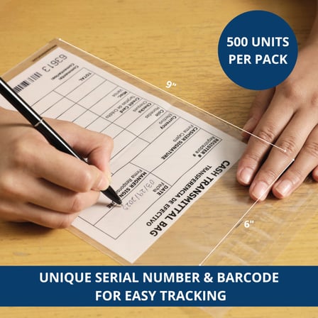 Person filling out a 6" x 9" cash transmittal bag.jpg