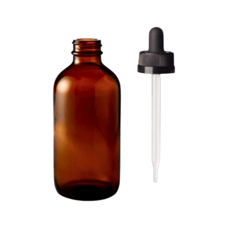 60 ml (2 oz) Amber Boston Round Glass Bottle with 20-400 Black CRC Dropper - Straight Tip Glass Pipette