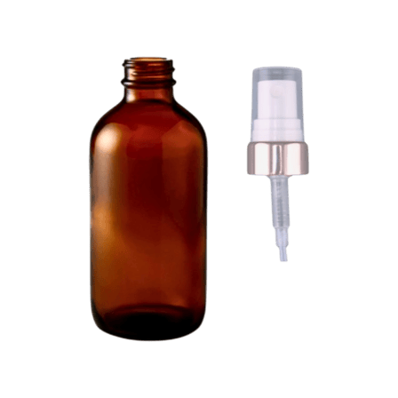60ml (2 oz) Amber Boston Round Glass Bottle with 20-410 Rose Gold Fine Mist Sprayer